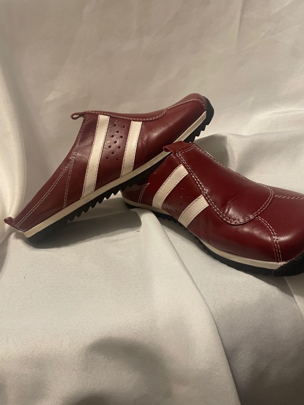 Steve Madden Burgundy Slip-On Loafers with White Stripes